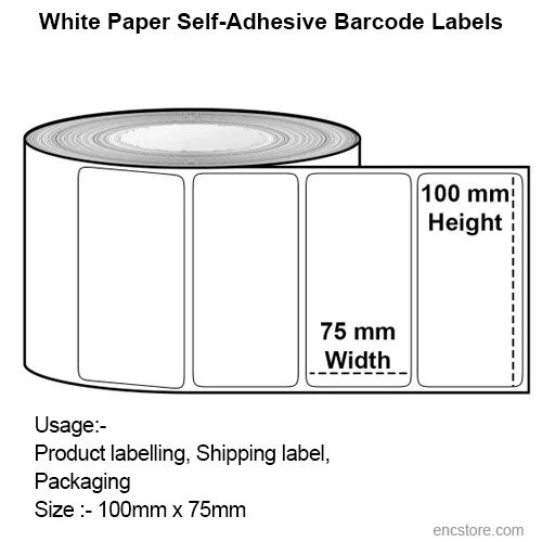 White Paper Self-Adhesive Barcode Labels, 100Mm X 75Mm