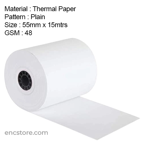 POS Thermal Paper Roll, 55Mm X 15Mtrs, 48 GSM Thickness