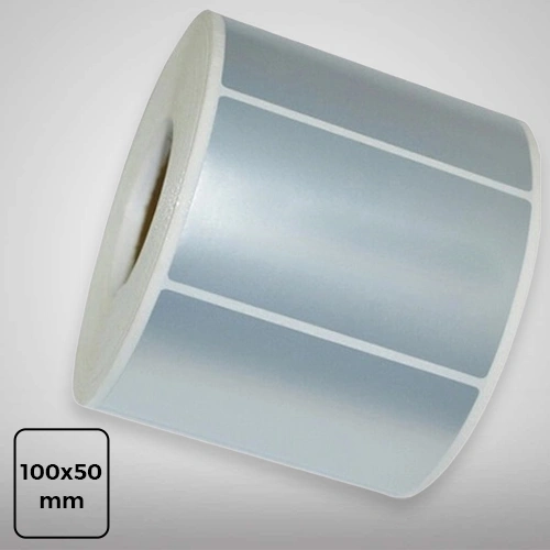 Self Adhesive Silver Polyester Labels, 100mm X 50mm