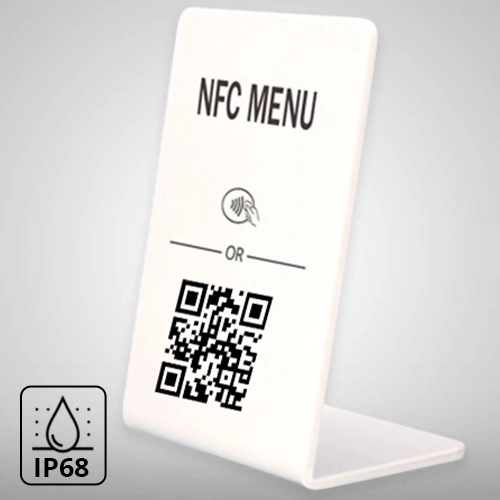 L Shaped Arcylic NFC Menu Stand, QR Code NFC Display Stand